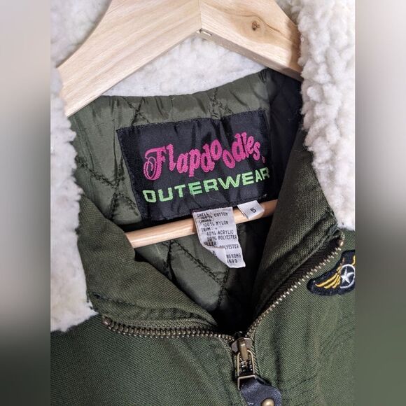 Boys Forest Green Airborne Pilots Jacket with Patches and Wool Style Collar sz 5 - Picture 6 of 7